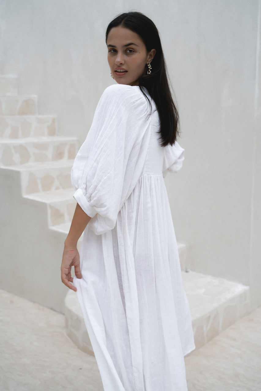 Kyra Midi Dress ~ White Gauze