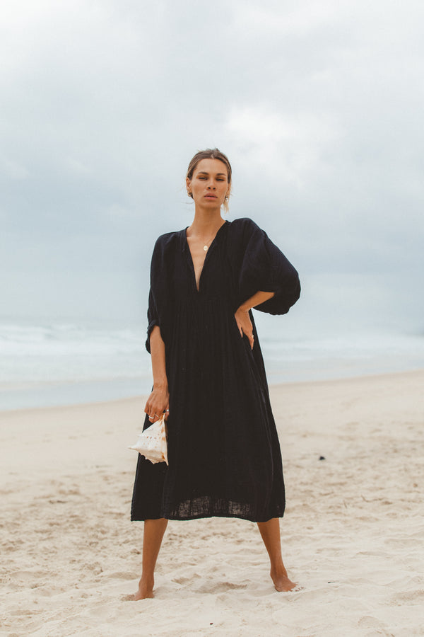 Kyra Midi Dress ~ Black Gauze